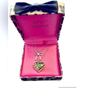 Betsey Johnson Leopard Heart & Bow (Faux) Double Strand Necklace
